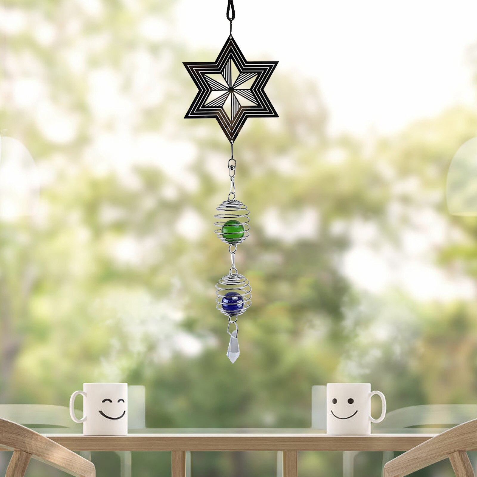 25# Vintage Rotating Wind Bell Heart Round Star Shape Metal Wind Chime Unique Household Handicrafts Pendant Home Decor