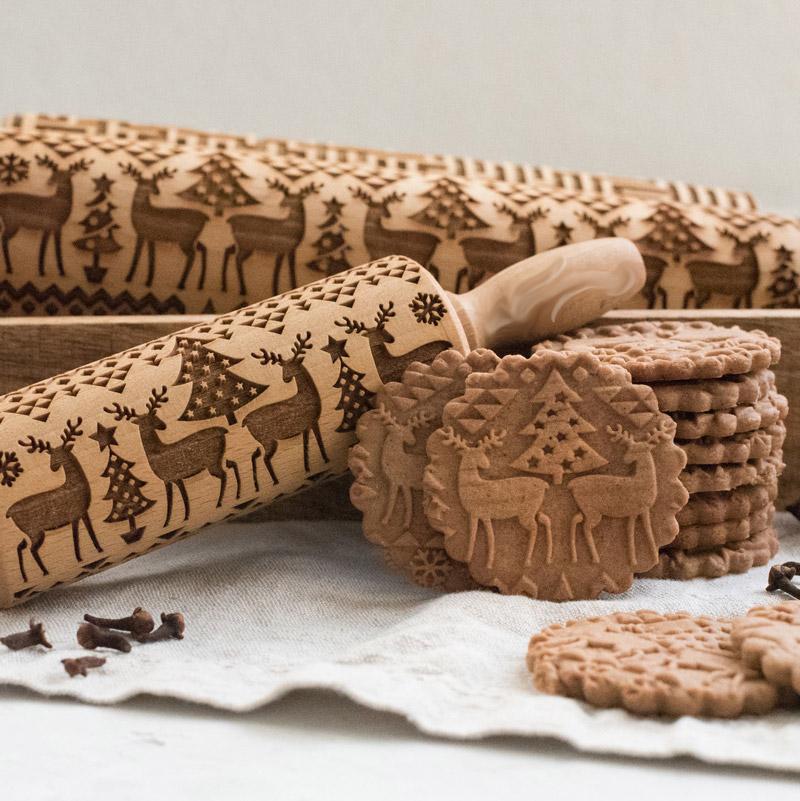 35*5cm jul hjorte træ rullestift prægning bagning cookies nudler kiks fondant julemønstret rullestif snefnug