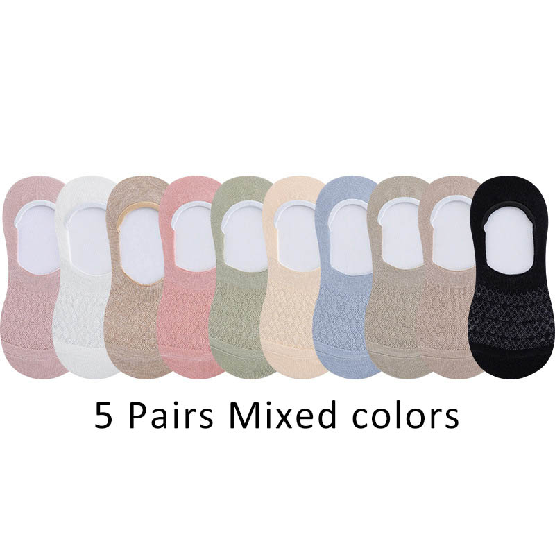 5 Pairs/Lot Invisible Candy Cotton Breathable Socks Non-Slip Mesh Women Summer Girls Casual Short Ankle Boat Low Cut Lady Sox: MULTI