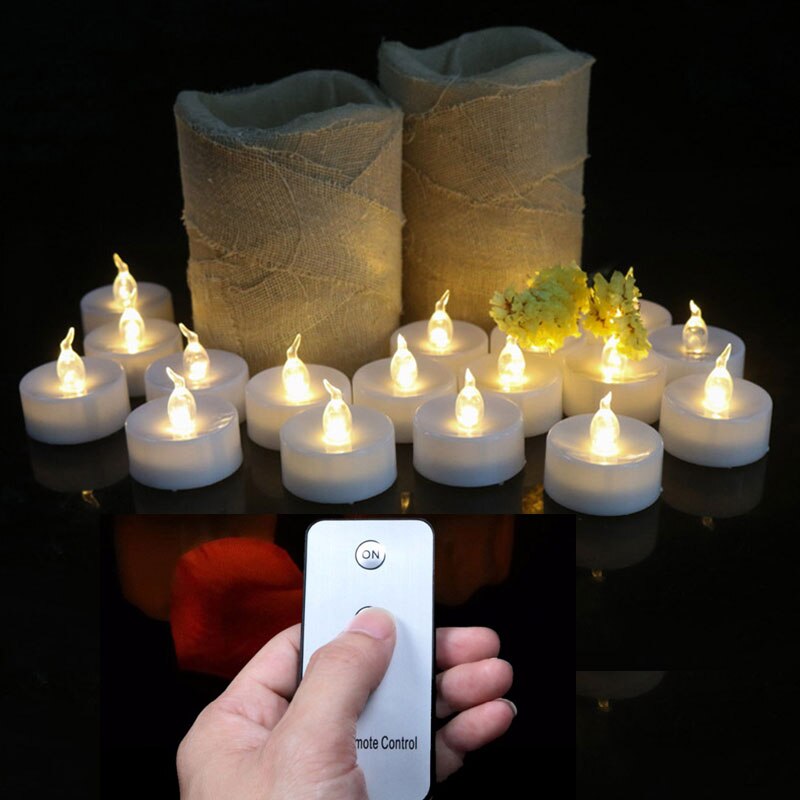 24 stk batteridrevne led-lys fjernstyrte flimrende votive telyslampe bryllup valentine hjemmefest