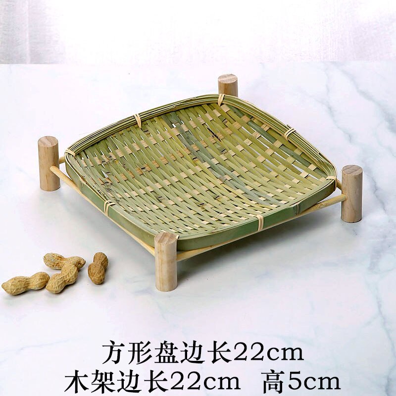 Handmade bamboo small bamboo basket snacks fruit basket fruit bowl shelf small round wooden shelf snack tray WF1025158: B 22CM