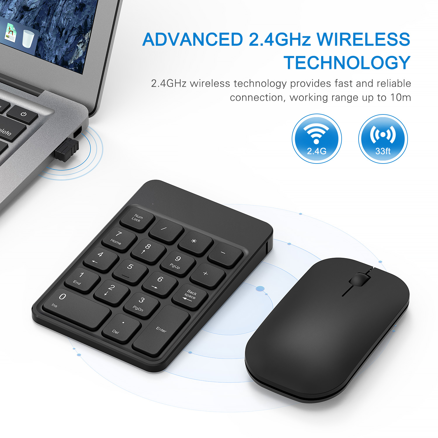 Jelly Comb Wireless Numeric Keypad and Mouse Combo 2.4G Rechargeable Number Keypad &amp; Mouse Set - Sharing One USB receiver