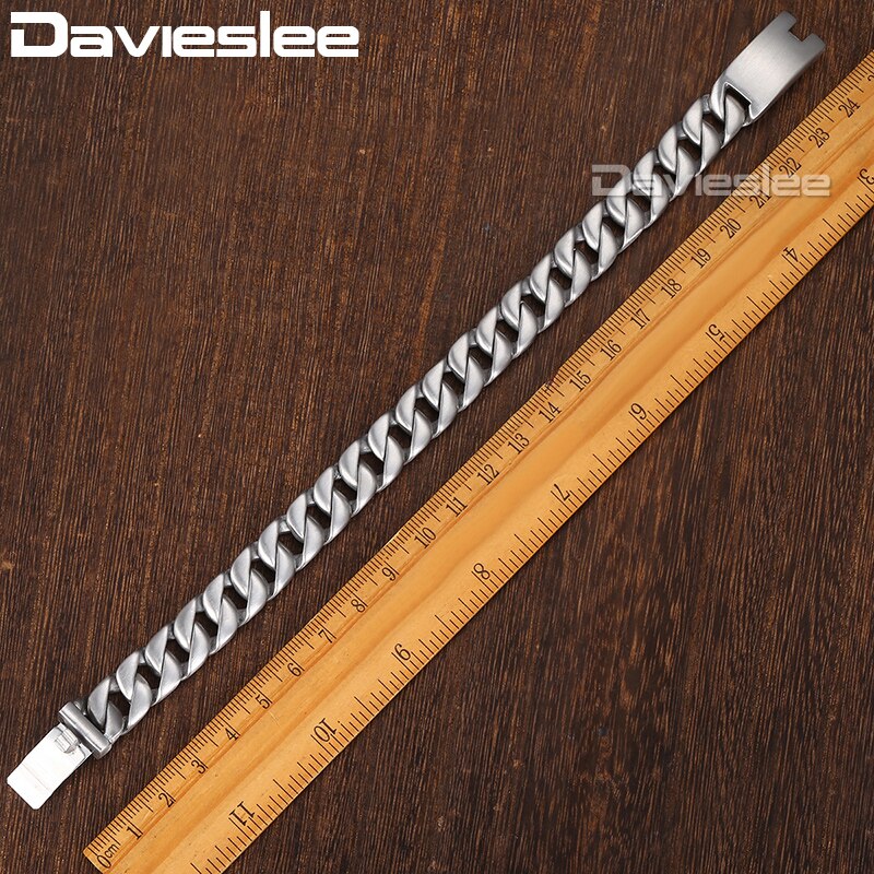 Davieslee, pulsera de 11mm para hombre, Eslabón cubano con curvatura redonda mate, 316L pulsera de acero inoxidable, joyería para hombre DLHB162