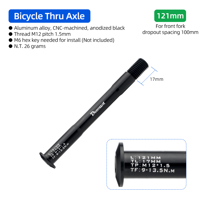 Lightweight Thru Axles M12*P1.5 L120-181mm for Bike Front Rear Fork Dropout Spacing 100/142/148mm CNC-machined Hub Through Shaft: Yellow