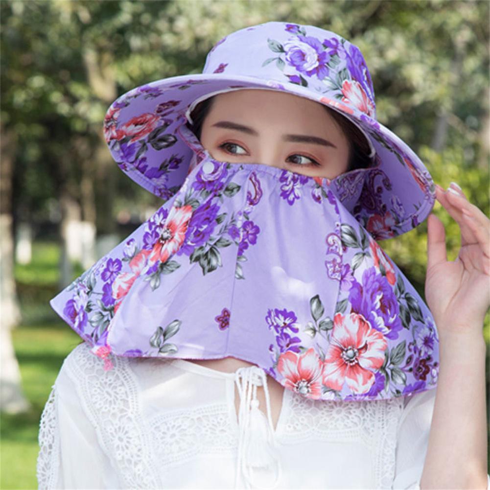 Chapeau de soleil pour femmes, Anti-UV, Protection du visage et du cou, dôme, grand bord, respirant, casquette pour le thé: purple
