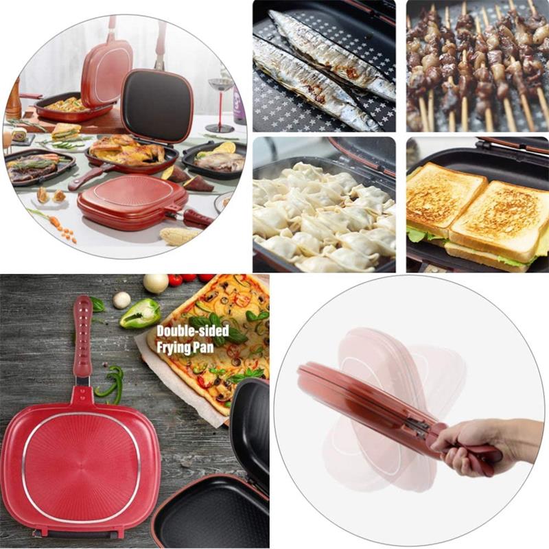 Sartén para asar a la parrilla de doble cara, forma cuadrada, antiadherente, sartén de carne, herramienta de cocina, accesorios de cocina