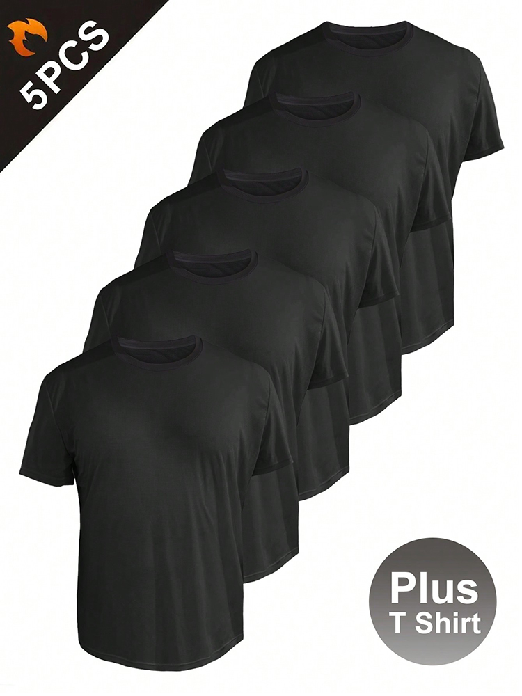 5PCS Plus T-shirt voor heren Grote en lange shirts Heren Ultralight Sneldrogend Sport T-shirt 2XL/3XL/4XL/5XL/6XL: XXL / Black