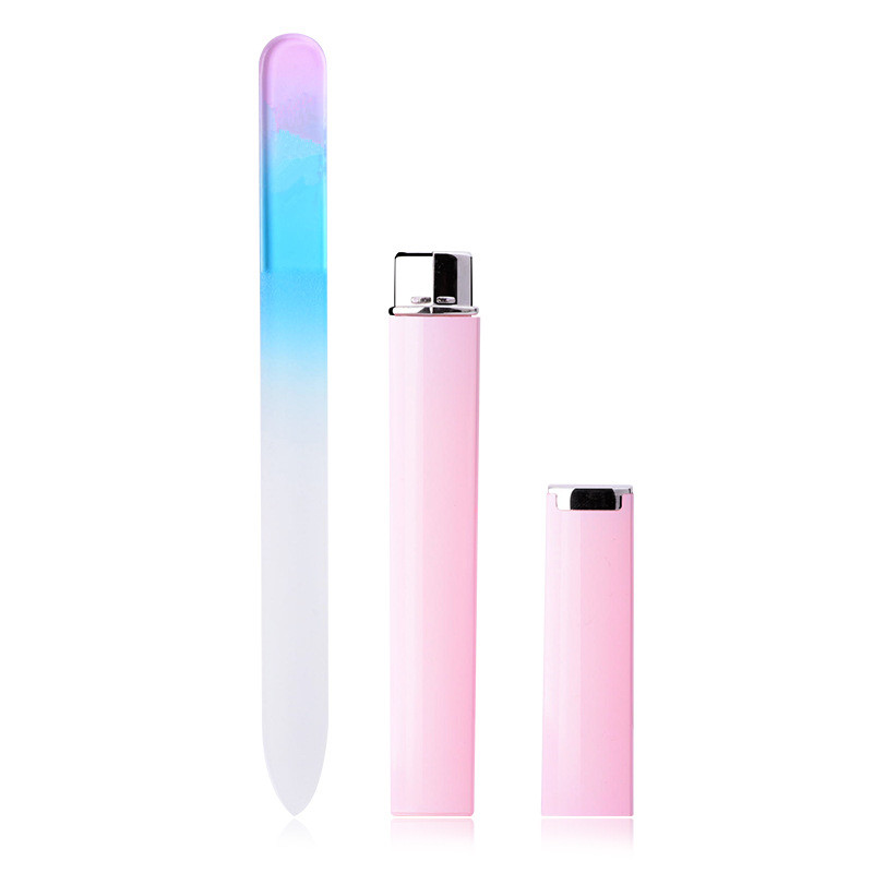 1Pcs Durable Crystal Glass Nail Files Buffer Manicure Device Decorations Tool Sanding Buffer Block Pedicure Nail Tools: 1 Pc with Pink Case