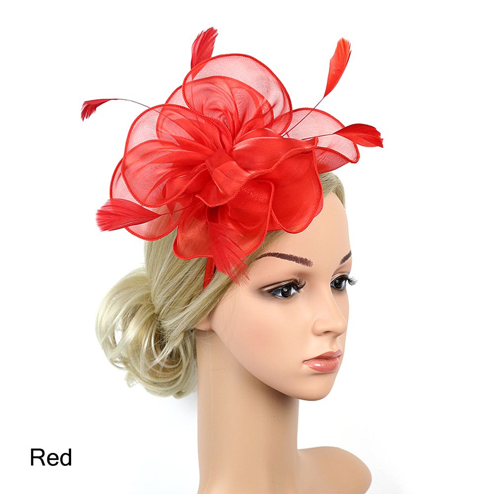 Top Hat Royal Ascot Race Flower Mesh Headband Fascinator Hats Headwear Cocktail Tea Party Feather Flower Headband: Gold