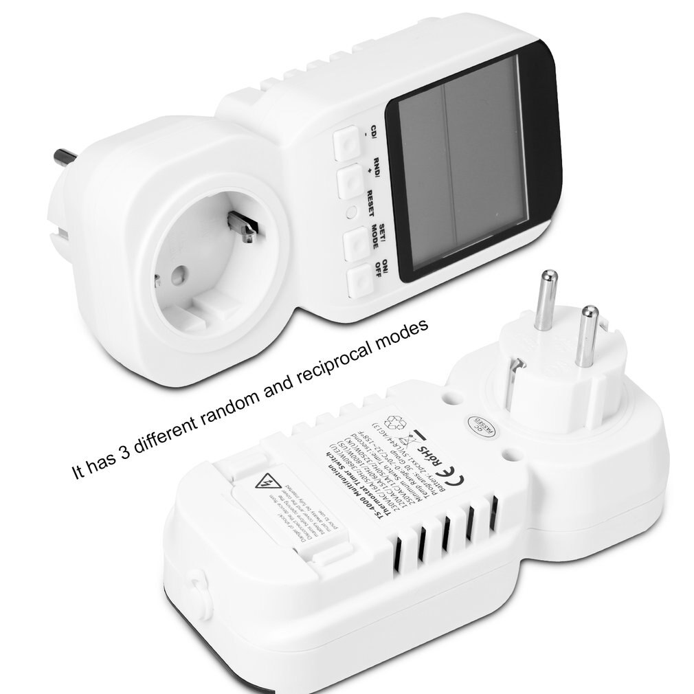 Multi-function LCD Display Thermostat Timer Switch Socket with Sensor Probe Digital Clock Adjustable 12/24 Hour Energy-saving