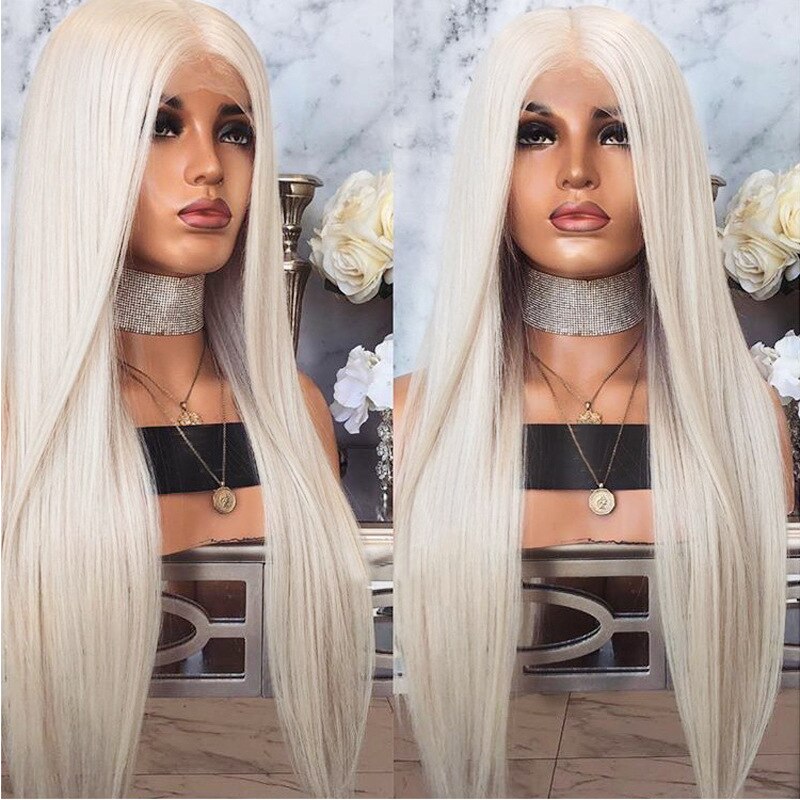 Marquesha White Blonde Synthetic Lace Front Wig Heat Resistant Fiber Silk Straight #60 Lace Front Wigs For Women