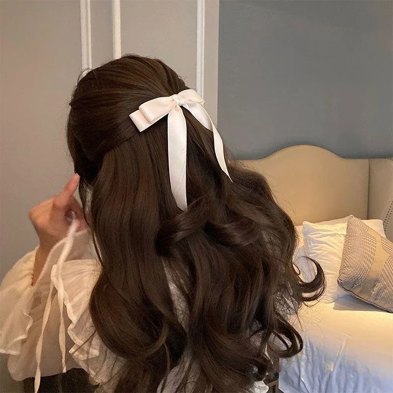 Lystrfac, horquilla con lazo para el pelo de tela a la para mujeres y niñas, pinzas para el cabello con cinta, lazo blanco y negro, Clip superior, accesorios para cabello femenino