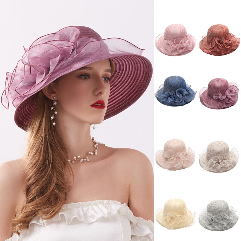 Cappello In Organza SAFERIN Per Donna - Fascinator Da Chiesa, Matrimonio, Kentucky Derby - Tesa Larga 10,2 Cm, Taglia Unica (54-58 Cm) Con Cordino Regolabile