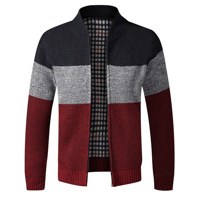 Hommes chandail manteau épais polaire Patchwork laine Cardigan pull vestes hiver tricoté manteaux mâle tricots de style décontracté: Burgundy / XXXL