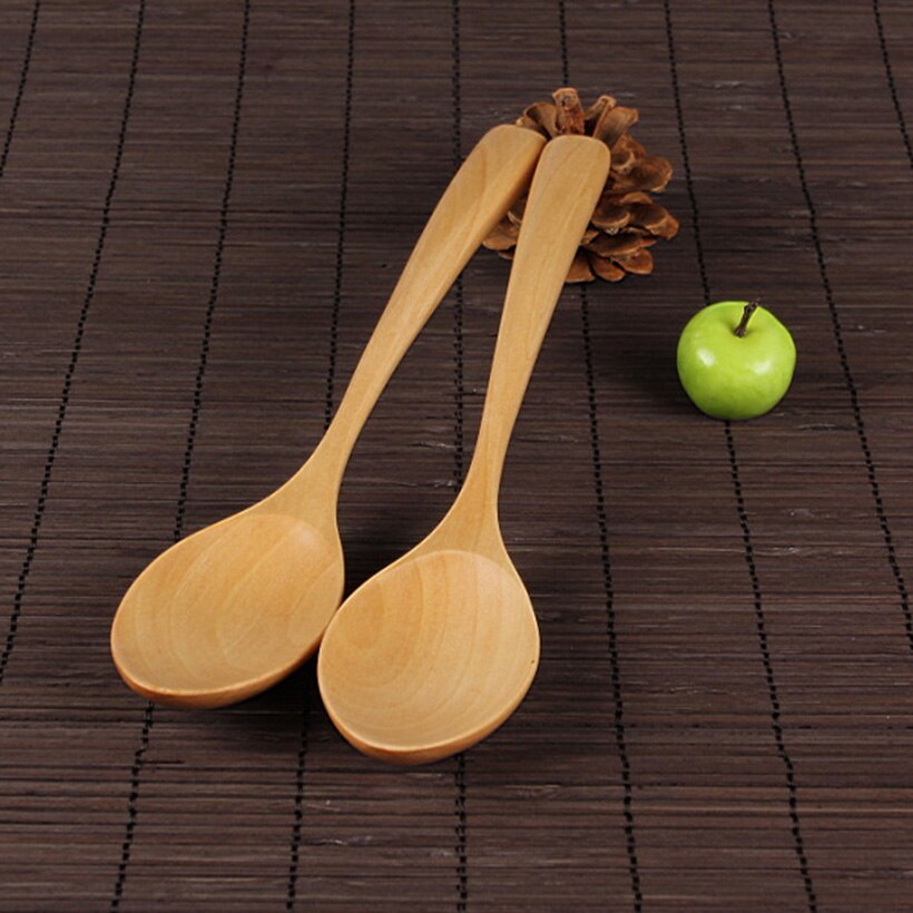 2 stk / lot diy håndlavet kreativitet træ naturligt træ ske miljøvenligt langt håndtag ske køkkenudstyr