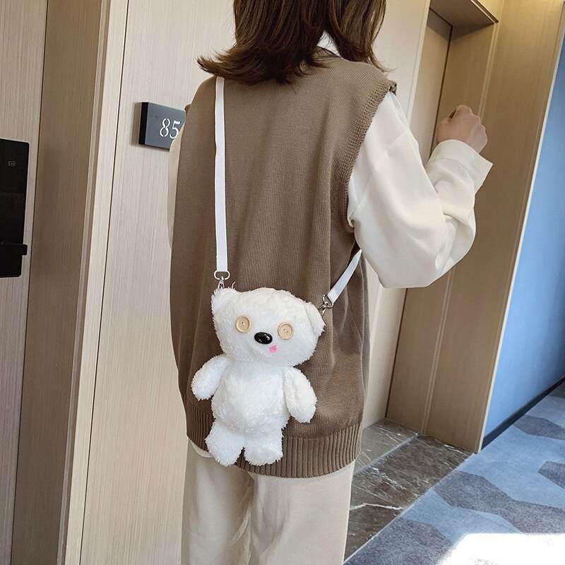 Girls Messenger Bag Bear Chain Plush Bag Korean Shoulder Women Small Bag: 11