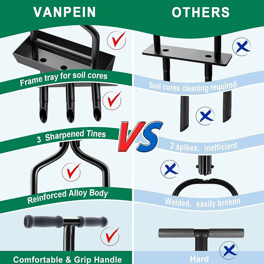 Handmatige gazonbeluchter Gazonbeluchter Tuingereedschap met schoonmaakgereedschap Gazonbeluchter Uitboren gereedschap Grasbeluchter voor gecomprimeerde bodem