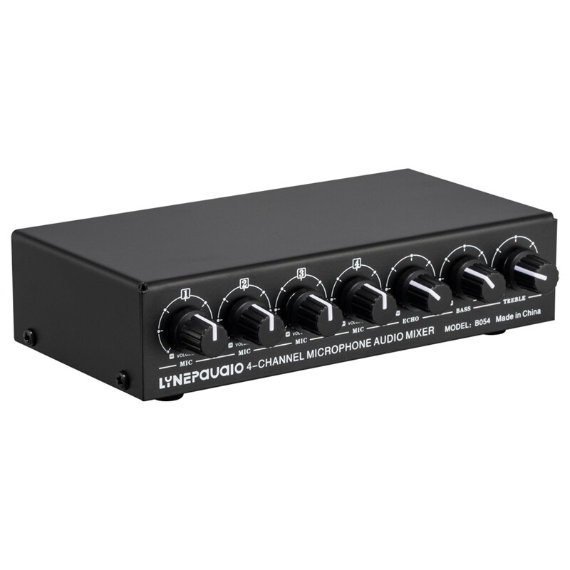 LYNEPAUAIO 4-Channel Microphone Studio Audio Mixer Stereo Output with Reverb Treble and Bass Adjustment 6.35mm RCA Output: Default Title