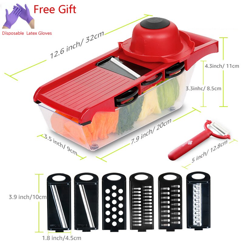Mandoline snijder groentesnijder fruit aardappelschiller wortelrasp keukenaccessoires mand groentesnijder gereedschap овощерезк: Rood