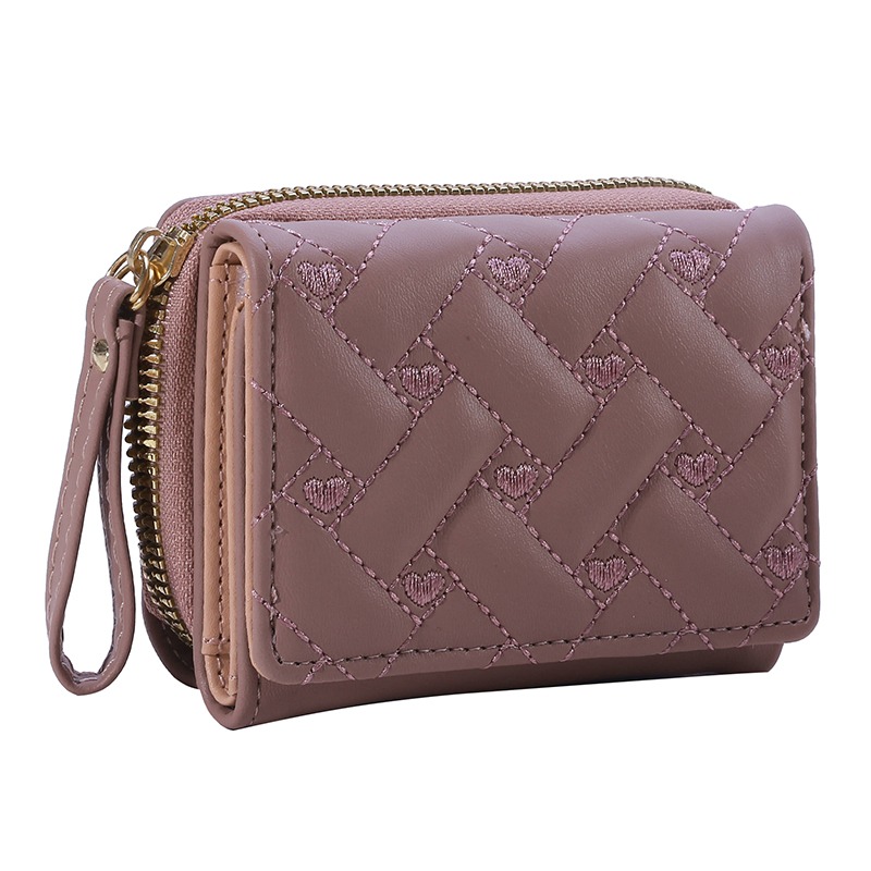 Portefeuilles Voor Vrouwen Mode Pu Lederen Geborduurde Liefde Tri-Fold Kleine Portemonnee Kawaii Schattige Kaarthouder Multi-Card Slot Muntportemonnees