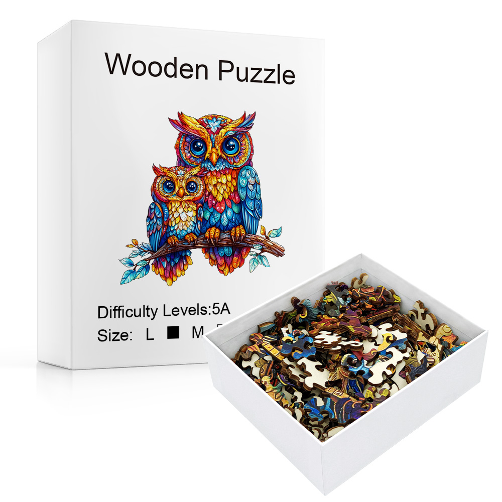 Wooden Puzzles for Adults - Embossed Owl Wooden Jigsaw Puzzle: Unique Shape, Premium Craftsmanship | Ideal Family & Wall Ar