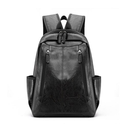 PU Leather Men Backpack Solid School Bags For Teenager Boy's Casual Men Black Backpacks: Black