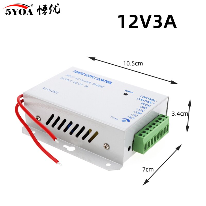 Access Control Power Supplier Transformer DC 12V 3A Door system Switch AC 110~240V Delay time max 15s Control: White 3A