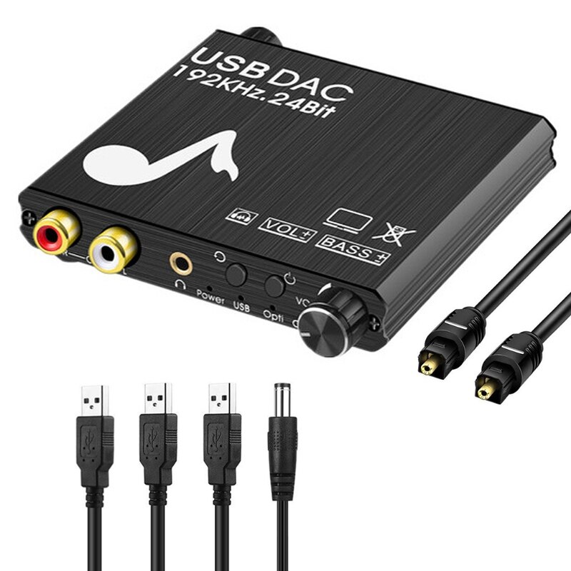 Digital-analog-wandler 192 khz mit bass- und lautstärkeregelung, digital spdif/optisch/toslink/koaxial auf l/r  r58a