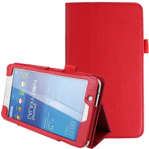 Para Samsung Galaxy Tab 4 7,0 plegable de cuero de la PU cubierta de la caja del soporte para Samsung Galaxy Tab 4 7,0 "Tablet SM-T230 SM-T231 caso: Rojo