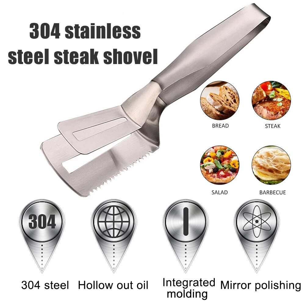 Stainless Steel Tongs Pizza Shovel Spatula Fried Fish Meat Cutter Food Helper Turner Divider Pastry Serrated Edge Kitchen Tools