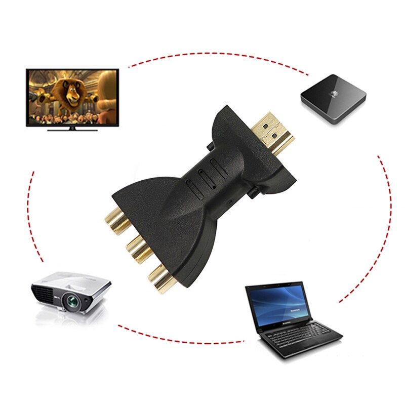 Adaptateur HDMI Vers RCA 3 Câbles - Convertisseur Vidéo Audio Plaqué Or - Pour TV, DVD, Projecteur - Résolution 1080p