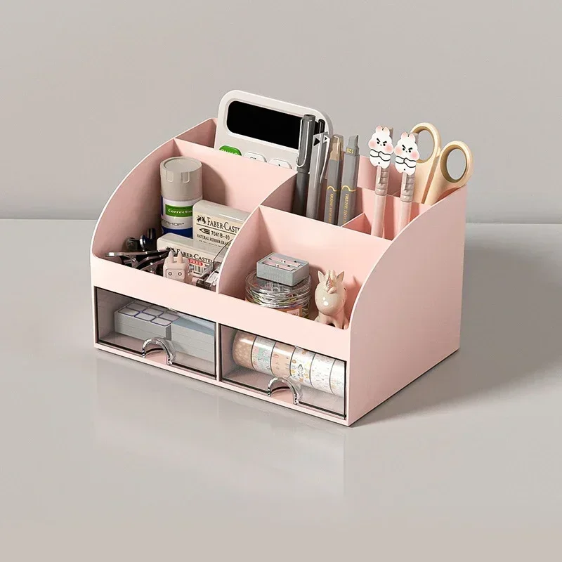 Desktop Storage Box Transparent Storage Box Capacity Transparent Desktop Organizer Drawer Box with Pen Holder Ideal Makeup: army green