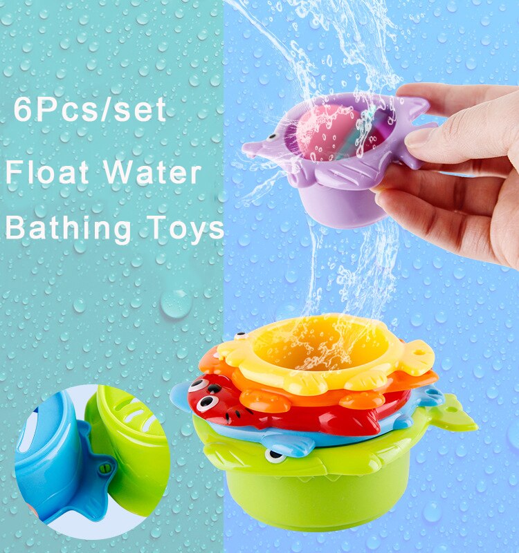 6 stks/set Baby Float Water Stapelen Cups Klassieke Bad Speelgoed Zwemmen Educatief Speelgoed voor Kinderen Plastic Fish Animal voor Badkamer