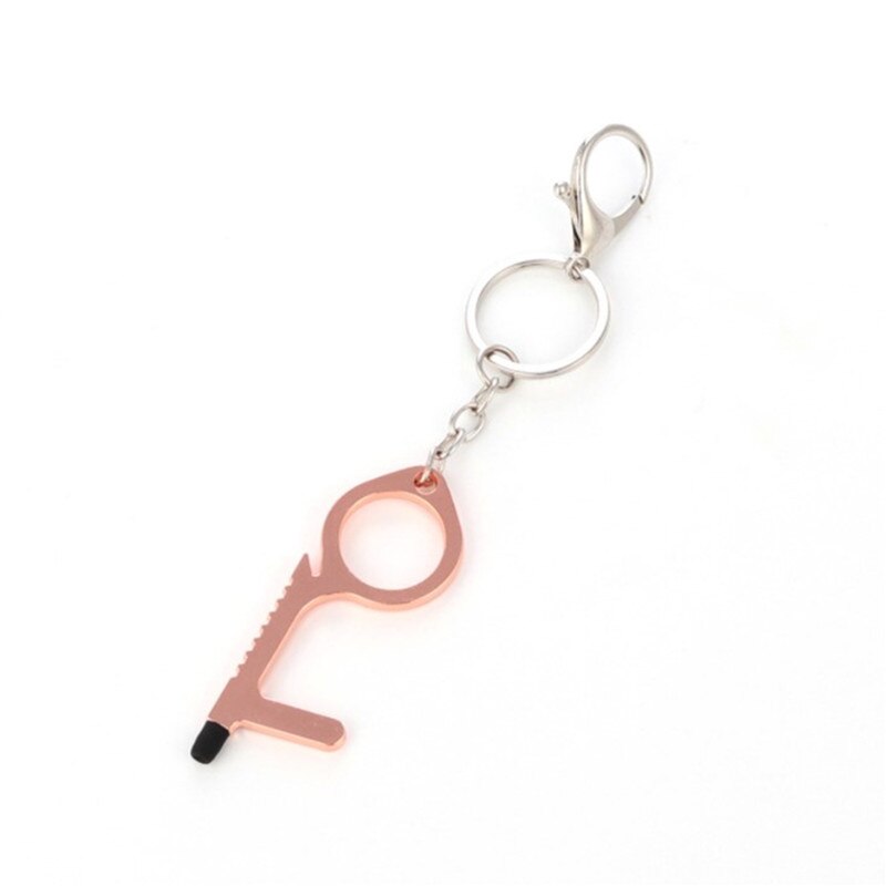 Edc Antibacterial Door Handle Anti-epidemic Key Chain Anti-contact Tool To Open The Door Press Elevator Protective Portable Door: rose gold  6