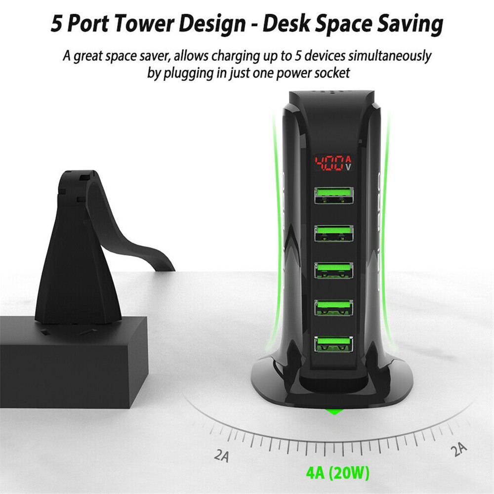 5 portas usb carregador hub display led multi usb estação de carregamento doca universal do telefone móvel desktop parede casa reino unido da ue plugue