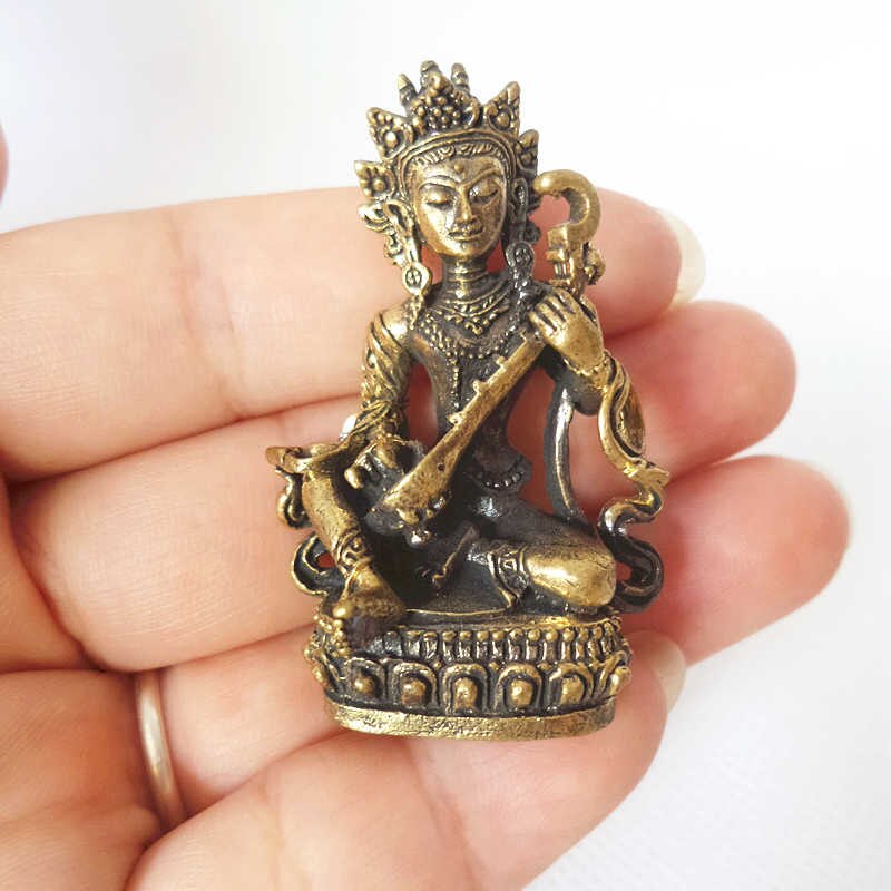 HDC0683 Tibetaanse Mini Pocket Amulet Boeddha Gouden Boeddha Status Decor Ambachten Lotus-geboren Schat Collecties: 10 sarasvati
