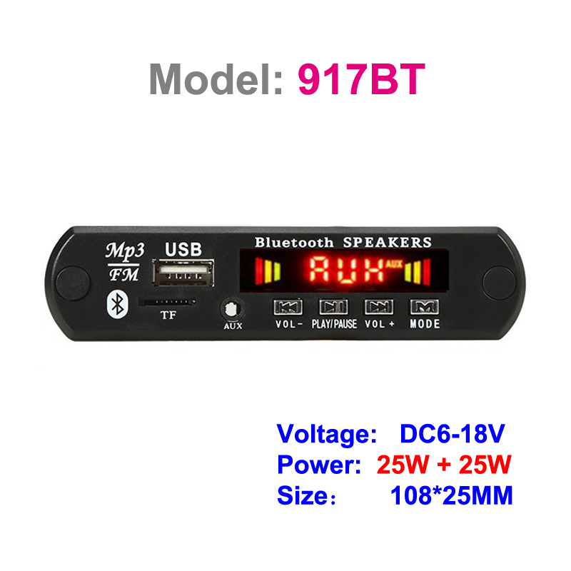 2*25w amplificador bluetooth mp3 placa decodificadora carro mp3 player módulo de gravação usb rádio fm aux para alto-falante áudio handsfree diy: Preto