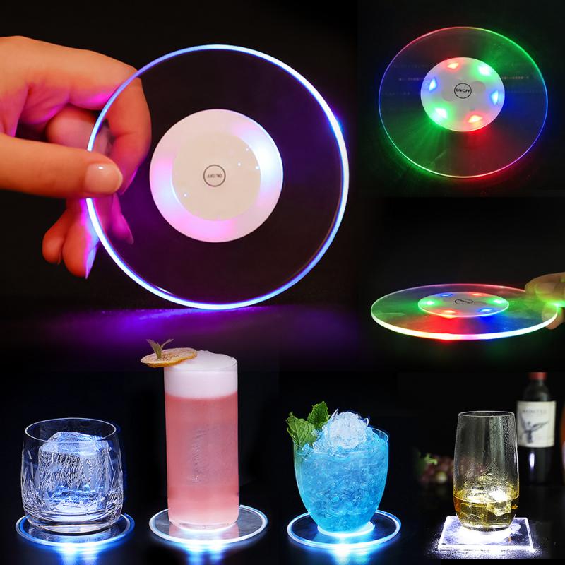 1Pc Lichtgevende Coaster Acryl Crystal Ultra-Dunne Led Coaster Bar Cocktail Niet Giftig Flash Base Full Flash verlichting Base Lampvoet