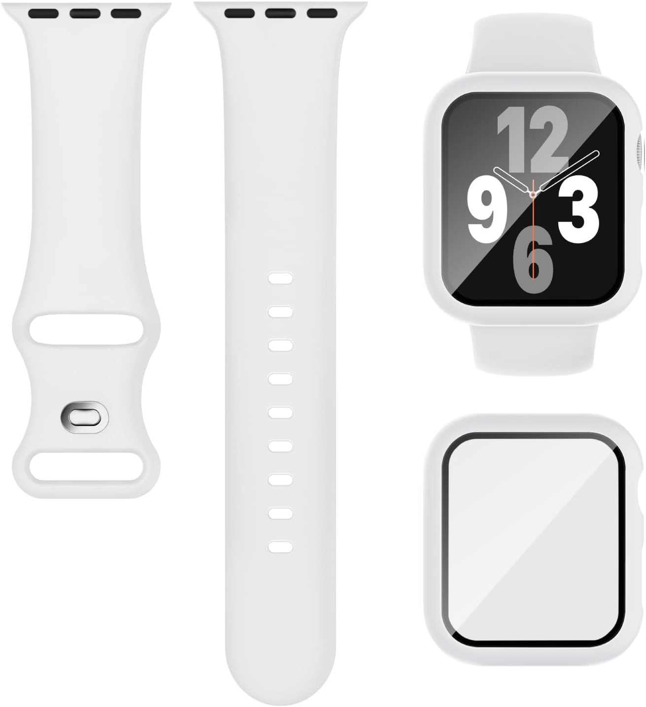 Band + hoesje voor Apple Watch Band 40 mm 41 mm 44 mm 45 mm Screenprotector Siliconen sportarmband voor iWatch Series 9 8 7 SE 6 5 4: Steenkool zwart / 18mm