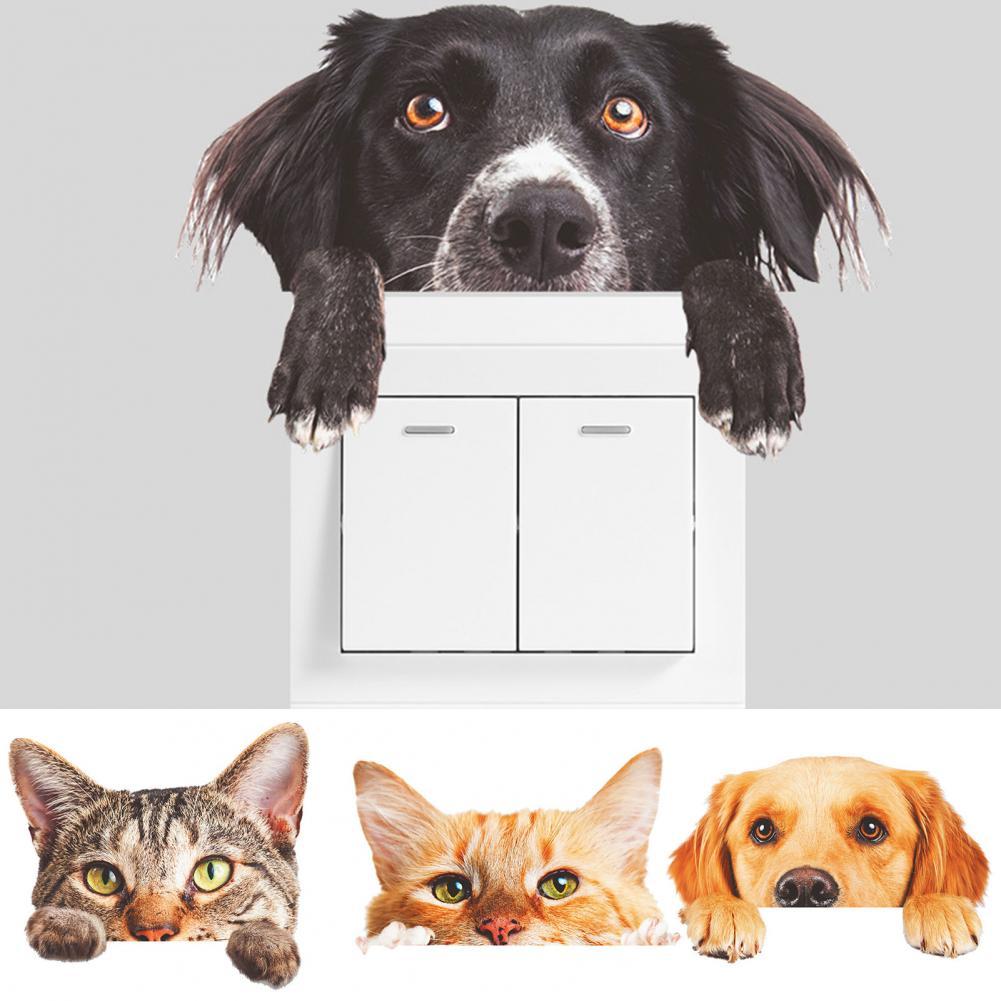 Cartoon pet kitten, puppy wall stickers waterproof removable DIY art decoration vinyl wall refrigerator shower room living room