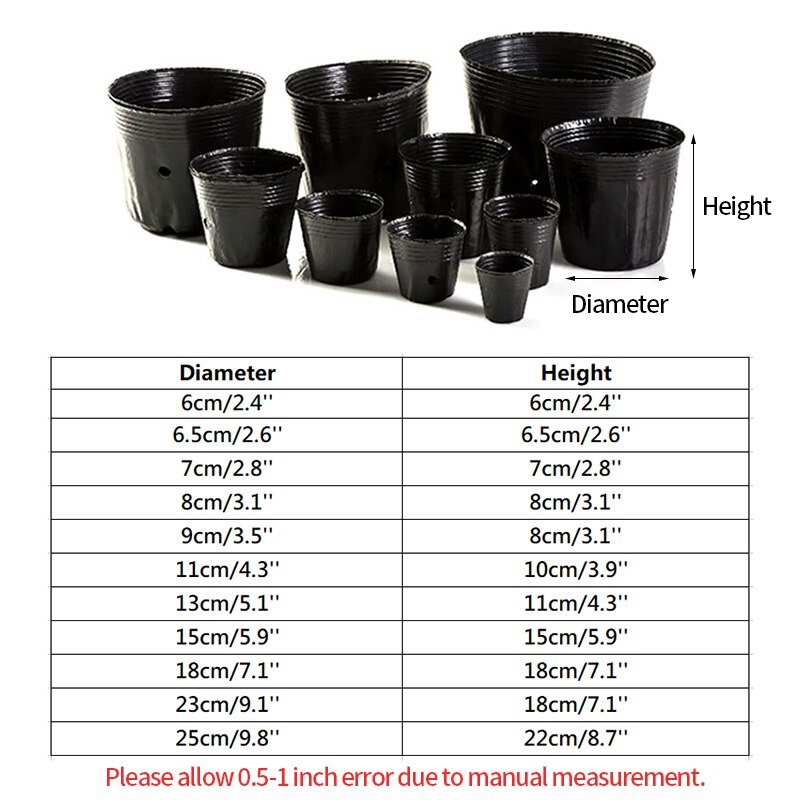 100pcs PE Plastic Planting Bag Black Nursery Pots Suitable Small Large Garden Flower Fruit Vegetable Cultivation Garden Supplies