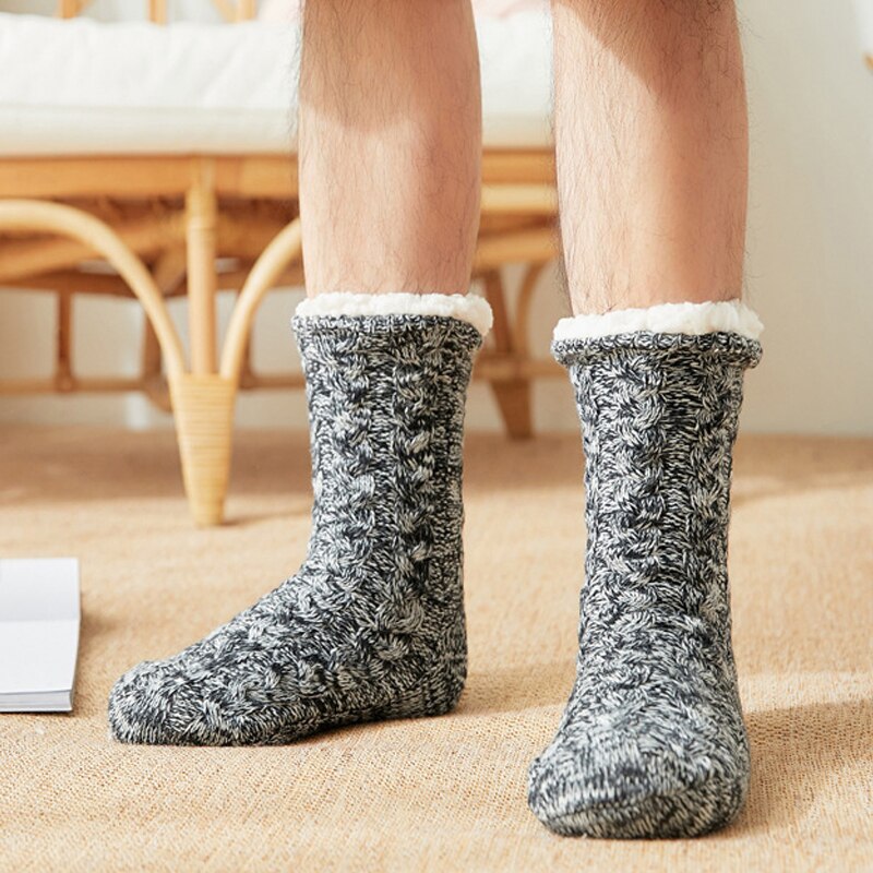 Tøfler menn vinter hjemme tøfler innendørs gulvsokker sko voksne varme tykkere pluss furry slides myke tøfler hommes chaussures