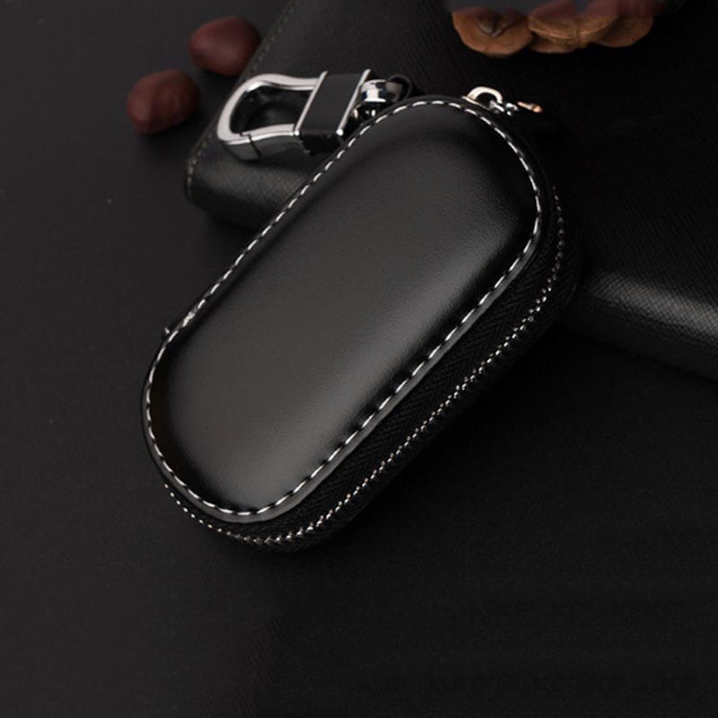 Auto Key Bag Case Wallet Holder Keten Sleutel Portemonnee Ring Collector Huishoudster Pocket Key Organizer Smart Lederen Sleutelhanger: Black