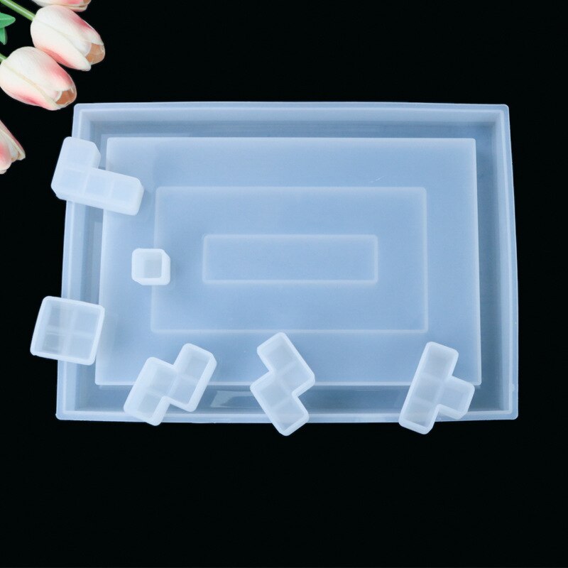 DIY Tetris epoxi Cristal de Molde de resina espejo hecho a mano molde de silicona para la decoración de la Mesa de resina molde