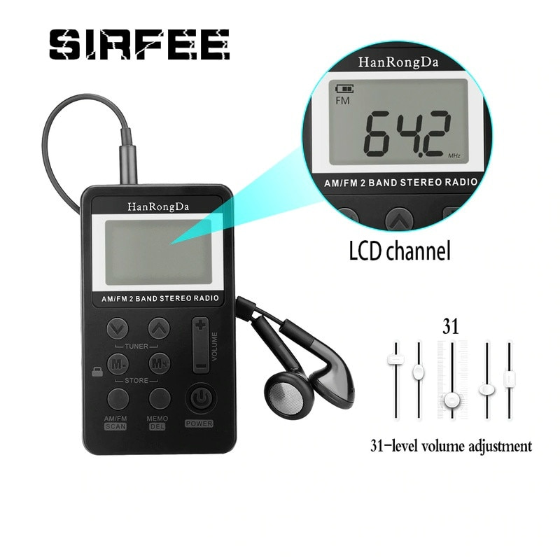 Draagbare Mini Digitale Tuning USB FM Radio AM FM Stereo Radio Digitale Frequentie met LCD Display Lanyard en Oortelefoon