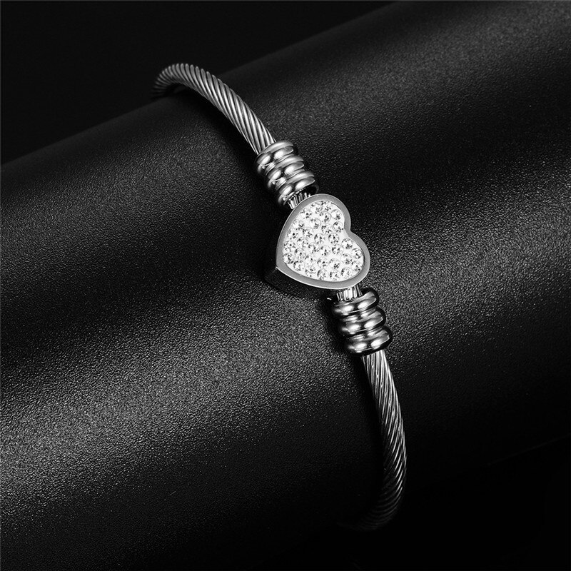 ZORCVENS Neue Liebe Herz Charme Armbänder Für Frauen Gold Silber Farbe Edelstahl Kristall Armbinde & Armreif Schmuck für Frau