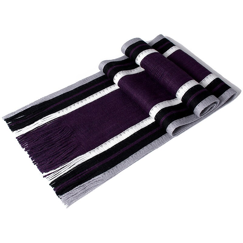 Nyaste scarf herr vinter randig bomull halsduk casual 180*23cm kvinnor halsduk med tofs varma stickade halsdukar: Lila svart