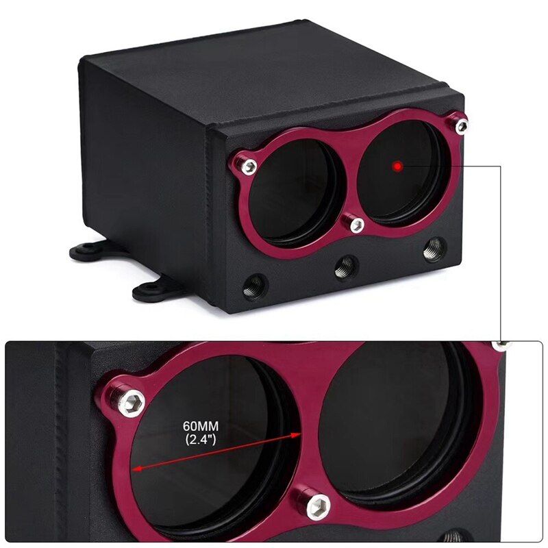 60mm Dual Port External Fuel Pump Tank Racing Billet Aluminium Fitting Oil Catch Can Fuel Surge Tank