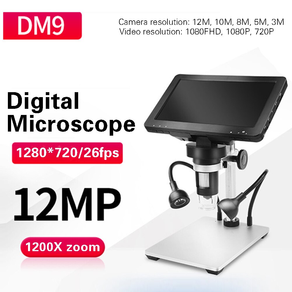 DM9 Digital Microscope with 7 inch Adjustable Display 1080p Full HD Camera USB Digital Microscope with 8 Dimmable LED Lights