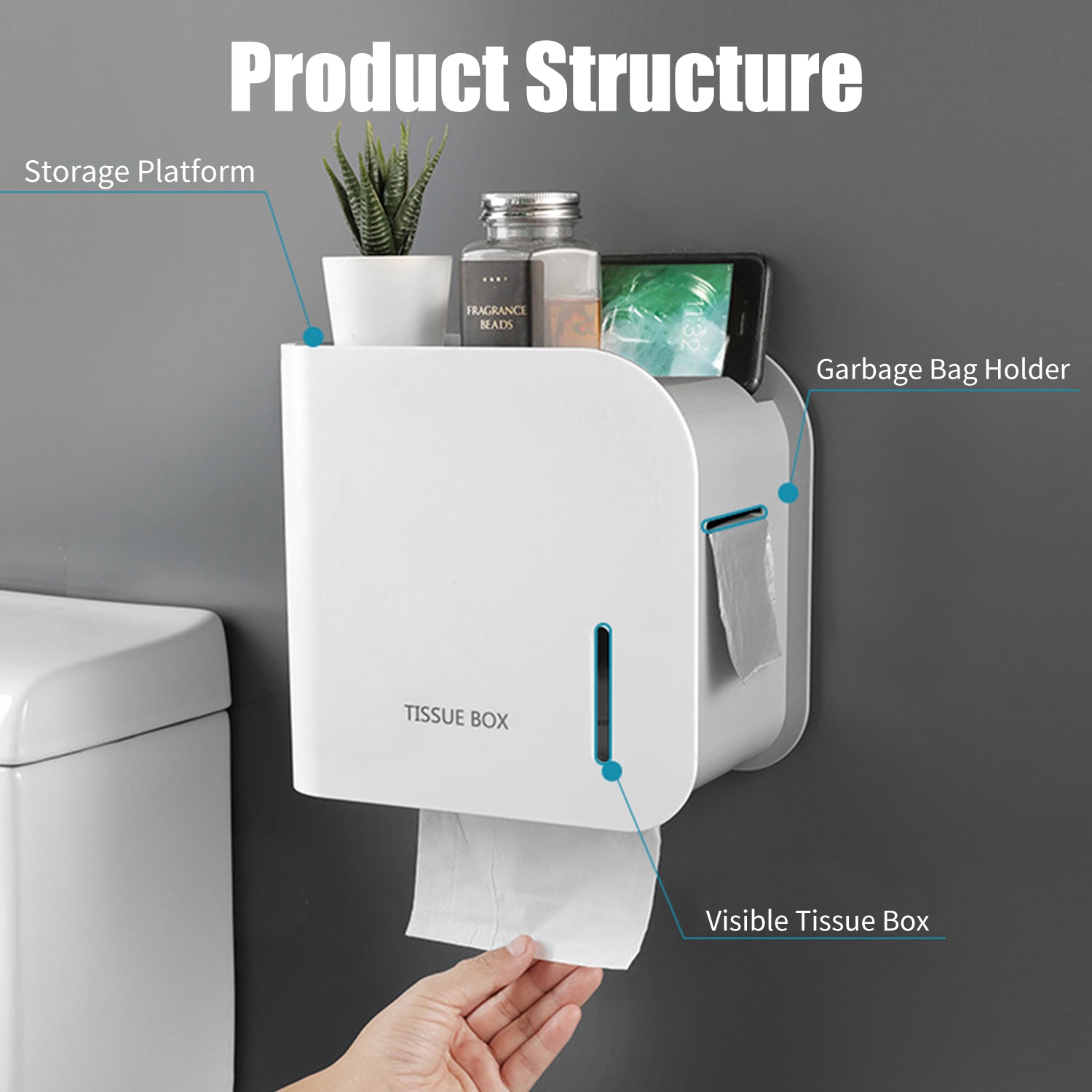 Wall Mounted Paper Towel Holder Dispenser Bathroom Toilet Tissue Dispenser Garbage Dispenser Home Paper Extraction Dispenser